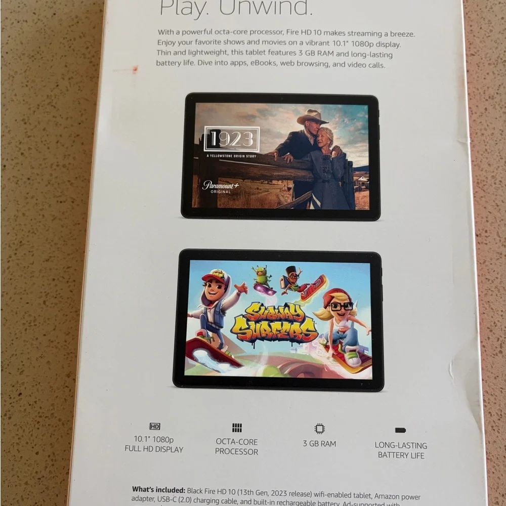 Amazon Fire HD 10 Tablet (newest model). 10.1” vibrant full HD screen
